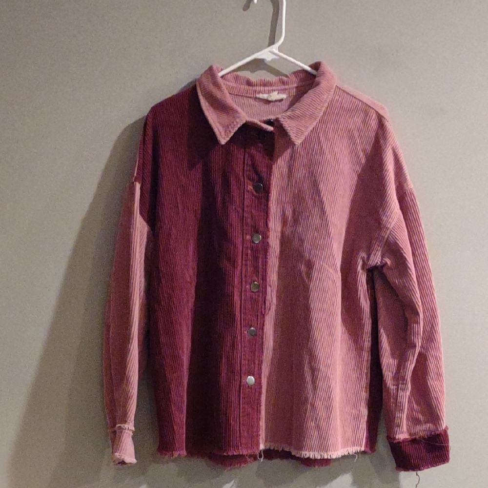 Easel Women's Medium Oversized Two-Tone Pink Corduroy Shirt